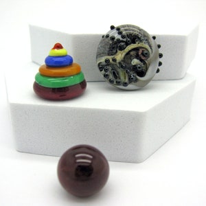 Set of three glass tops, interchangeable ring tops, 3 pieces, lampwork interchangeable attachments with M2.5 screw thread, handmade, interchangeable jewelry