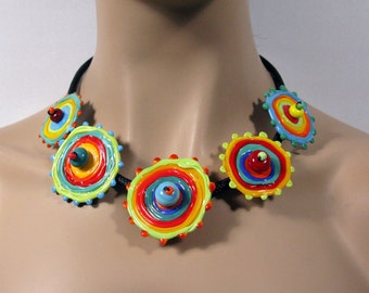 Colorful disc beads necklace handmade glass beads, statement necklace, cheerful jewelry