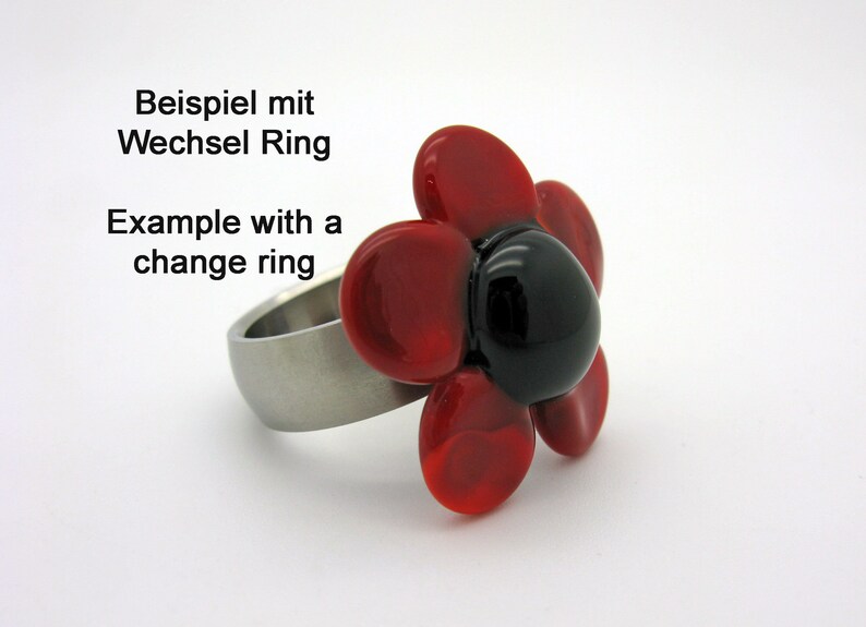 glass top glass flower red lampwork flower top flower top change top glass top Red flower change ring top