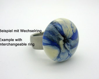 Blau elfenbein marmoriertes Lampwork Wechsel Top,  Ring Top, Wechsel Aufsatz, Wechsel-Top, ca. 23 mm