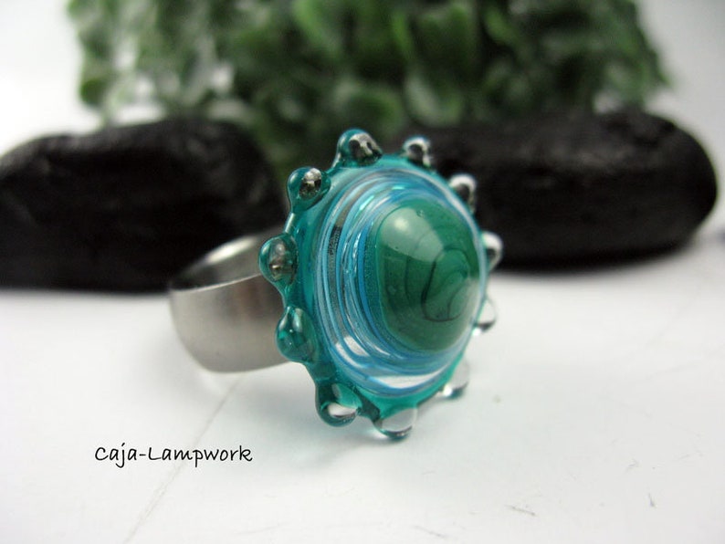 lampwork top about 25 mm changeable top Turquoise green glass top handmade top for screw thread