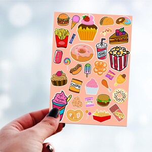 comida retrô, folha de adesivos, adesivos de diário, adesivos de lixo, adesivo, diário, junk food, adesivos de planejador, calendários de scrapbook, criança dos anos 90