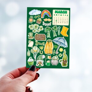 Saint Patrick, agenda de mars, feuille d'autocollants, autocollants de calendrier, journal intime, autocollants de mars, autocollant, autocollants de trèfle, agenda mensuel
