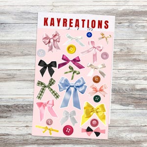bow stickers, buttons, sticker sheet, cute bows, journal sticker, junk stickers, sticker, journal, planner, stickers, scrapbook stickers