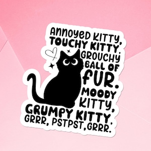Pegatina divertida de gato negro, pegatinas de gatito gruñón, calcomanía para amantes de los gatos, regalo para dueños de gatos, pegatinas de gatos sarcásticos, gatos negros, calcomanía de gatos lindos