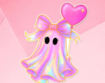Pastel ghost sticker, cute ghost with bow, Halloween birthday party favor, simple halloween, cute fall stickers, girlie ghost, popular ghost