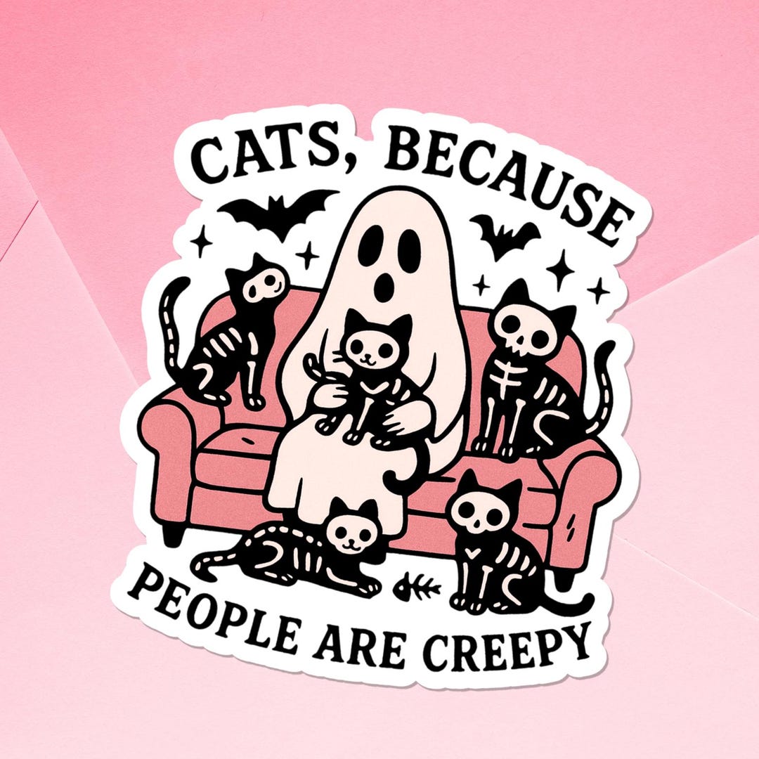 Vintage Halloween Ghost & Black Cat Sticker: Funny Witchy Decal - Etsy