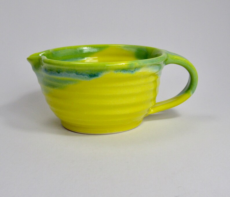 Batter Bowl With Handle and Spout, Yellow and Green Mixing Bowl