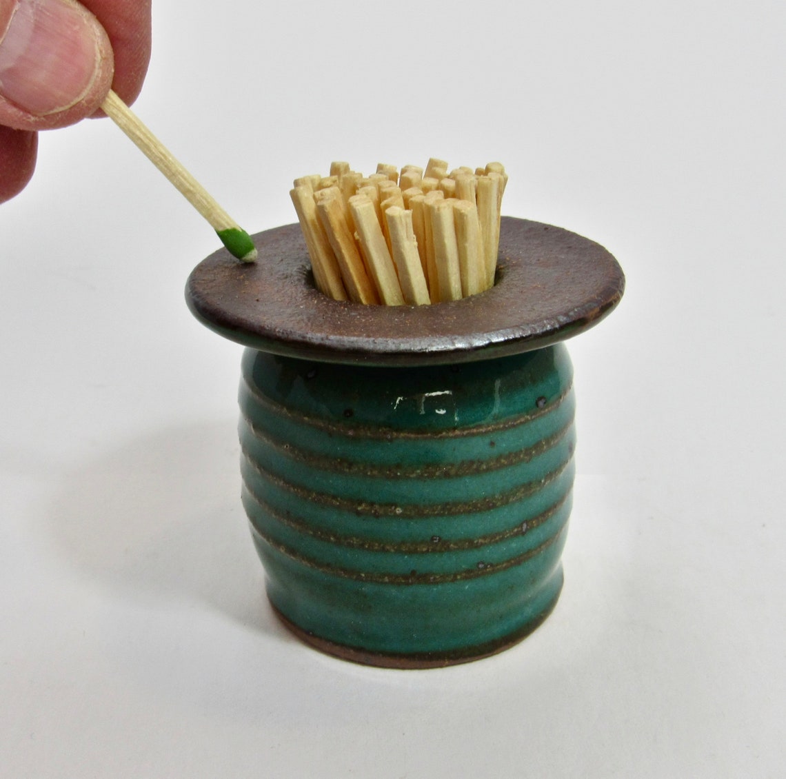 Green/Brown Glazed Match Holder & Striker Pot Handmade Match Etsy