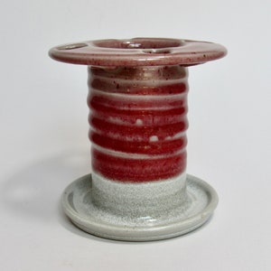 Portacepillos de dientes y pasta de dientes de gres, recipiente hecho a mano esmaltado en rojo y blanco para encimera de baño o armario para guardar cepillos y pasta