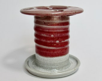 Soporte para cepillos de dientes de gres esmaltado hecho a mano, organizador de baño rojo y blanco