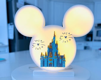 Disney Castle light  tiered tray home decor, unique gift for disney lover, Cinderella Castle decoration for desk and tables,