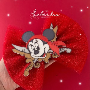 Minnie cruise pirate hair bow, Disney Cruise pirate night hair bow, Minnie Mouse headband for Disney cruise, Disney parks bow, mickey pirate