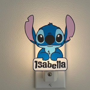 Personalized Stitch Night Light, Custom Name Disney Nursery Decor, 3D Printed LED Wall Plug-in for Kids, First Birthday Gift, Baby Lamp