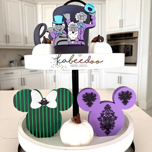 Mickey Minnie Halloween haunted mansion tiered try decor, Disney hitchhiking ghost, tabletop decoration, 3d print Disney mickey home decor