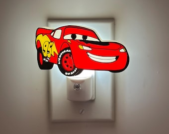 Disney Lightning Mcqueen Night Light for Kids Room, Cars Wall Plug-in LED Lamp, Racing Car Nursery Decor, Toddler Bedroom Boy Birthday Gift