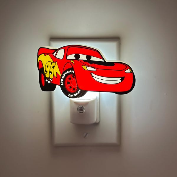 Disney Lightning Mcqueen Night Light for Kids Room, Cars Wall Plug-in LED Lamp, Racing Car Nursery Decor, Toddler Bedroom Boy Birthday Gift