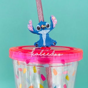 Disney Stitch Straw Charm Topper for Tumblers, Blue Alien Straw