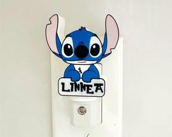 Personalized Stitch Night Light, Custom Name Disney Nursery Decor, 3D Printed LED Wall Plug-in for Kids, First Birthday Gift, Baby Lamp