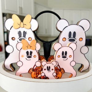 Mickey Halloween ghost , Disney tabletop decoration, Mickey Minnie Trick or Treat Ghost Halloween Tiered Tray, Disney family fall Decor