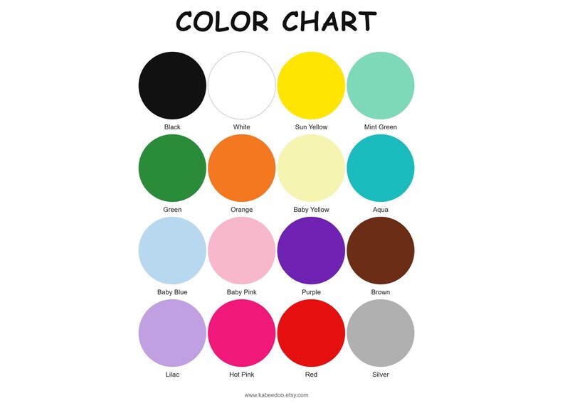Puede incluir: Una carta de colores sobre un fondo blanco muestra 16 c&iacute;rculos de colores. Los colores incluyen negro, blanco, amarillo, verde, naranja, azul, rosa, morado, marr&oacute;n, rojo y plateado, con etiquetas debajo.