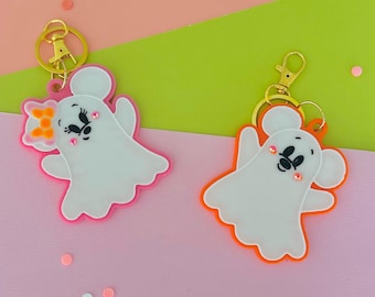 Llavero de Mickey y Minnie con fantasmas adorables, adornos para bolsos de Halloween, nuevo llavero de fantasma de Mickey, dije espeluznante de Disney, regalo femenino para amigas.