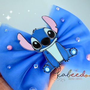 Stitch hair bow, Ohana hair clip, Disney Lilo and stitch headband, experiment 626 big bow for girls, tulle bow, Disney fan hair accessory