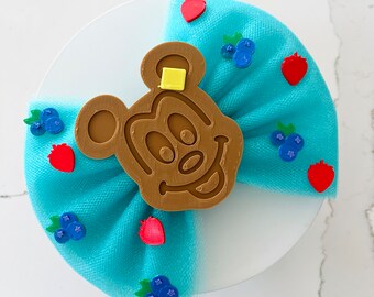 Mickey waffle bow, Disney breakfast hair bow, summer strawberry waffle headband, mickey Checf bow, Disney snack hair clip