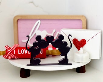 Mickey and Minnie kiss, Valentines Disney  tiered tray home decor, v-day gift Disney fan, decor for desk and tables, tired tray trinket