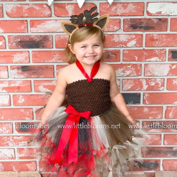 Reindeer tutu dress for girls, Toddler girl reindeer costume kids, Girls christmas dress size 8, Christmas photo outfit, Tween girl costume