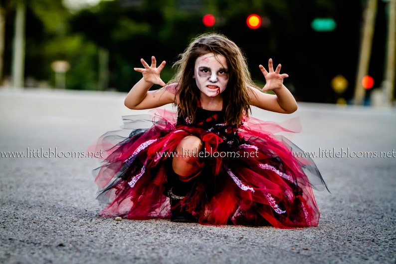 Zombie tutu dress, Girls zombie costume kids, Toddler girl halloween costume, Tween girls halloween costume, Zombie cheerleader costume for image 5