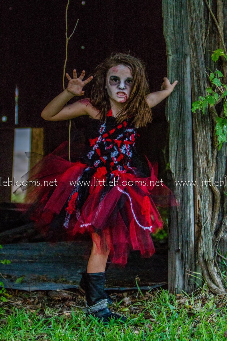 Zombie tutu dress, Girls zombie costume kids, Toddler girl halloween costume, Tween girls halloween costume, Zombie cheerleader costume for image 4