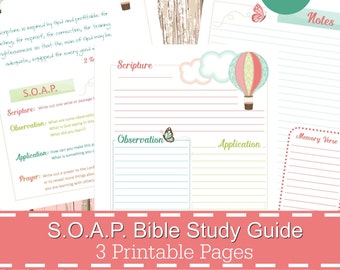 S.O.A.P. Bible Study Guide Printables PDF, SOAP Christian Bible Study, Bible journal, devotional guide, bible study planner - Balloon Theme