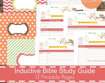 Inductieve bijbelstudiegids afdrukbare pdf, christelijke bijbelstudie, bijbeldagboek, devotionele gids, bijbelstudieplanner - vogelthema