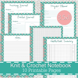 Knitting Crochet Planner Notebook Journal Printables PDF, knitting planner, knitters notebook, crochet planner - Stitches Theme