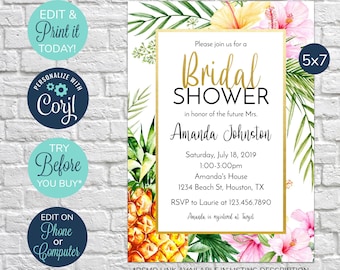 BEWERKBARE tropische bruids douche uitnodiging, bloemen uit te nodigen, bruids douche, bloemen bruids douche, bruiloft douche uitnodiging, Hawaiiaanse douche