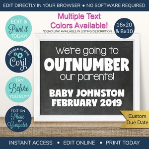 EDITABLE Pregnancy Announcement, Sibling Announcement, We&#39;re going to outnumber our parents, Baby Number 3, 3rd Baby, Third Pregnancy
