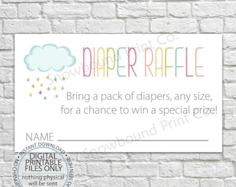 Diaper Raffle Card, Cloud Baby Shower, Baby Shower Game, Diaper Raffle Ticket, Printable Diaper Raffle, Diaper Baby Shower, Baby Sprinkle