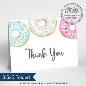Druckbare Dankeskarte, Donut Dankeskarte, Donut Dankeschön, Faltbare Dankeskarte, Donut Gender Reveal, Rosa Blaue Donut Karte