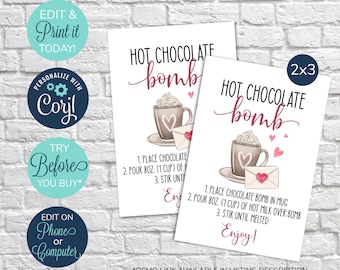 EDITABLE Hot Chocolate Bomb Tag, Valentine's Day Hot Cocoa Bomb Tag, You're The Bomb Tag, Instructions Valentine Gift Tag, Valentine Tag