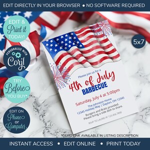 EDITABLE 4th of July Invitation, 4th of July Party, Summer BBQ Invitation, Backyard BBQ Invitation, Barbecue Invitation, Backyard Party