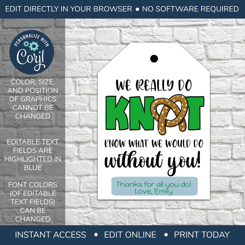 EDITABLE Pretzel Gift Tag Teacher Staff Employee School Etsy