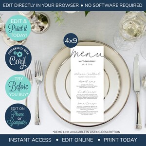EDITABLE Menu Card Template, Wedding Menu Card, Menu Template Download, Wedding Menu Cards, Dinner Menu Template Card, Modern Wedding
