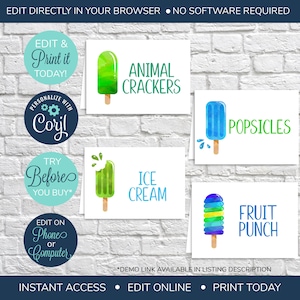 EDITABLE Popsicle Party Food Tents, Popsicle Birthday Food Labels, Printable Popsicle Party Decorations, Popsicle Table Cards