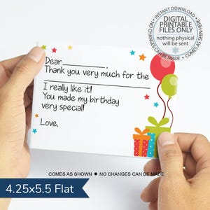 Printable Thank You Postcard, Printable Kids Fill-In Birthday Thank You Card, Birthday Thank You, Kids Thank You Card, Present Thank You