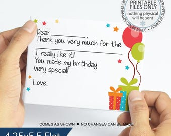 Printable Thank You Postcard, Printable Kids Fill-In Birthday Thank You Card, Birthday Thank You, Kids Thank You Card, Present Thank You