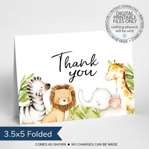 Carte de remerciement imprimable, carte de remerciement Jungle Baby Shower, carte de remerciement Wild One, Baby Shower Merci, Wild One, Jungle anniversaire