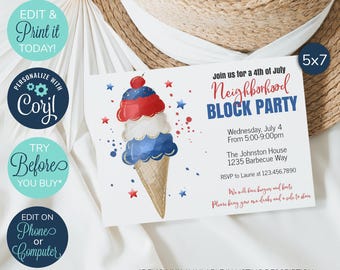 EDITABLE Neighborhood Block Party Invitation, 4th of July, Neighborhood Open House Invitation, Neighborhood Party, Block Party Invitation