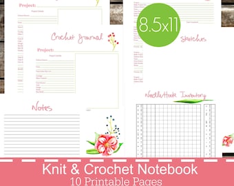 Knitting Crochet Planner Notebook Journal Printables PDF, knitting journal, knitting notebook, crochet journal - Floral Theme