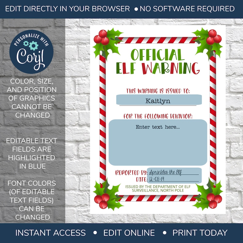 EDITABLE Elf Warning Official Elf Warning Elf Surveillance Etsy